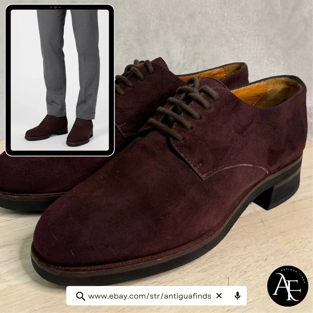 Cole Haan Mens Burgundy Suede Plain Toe Oxford Dress Shoes F2187 Made Brazil 7B